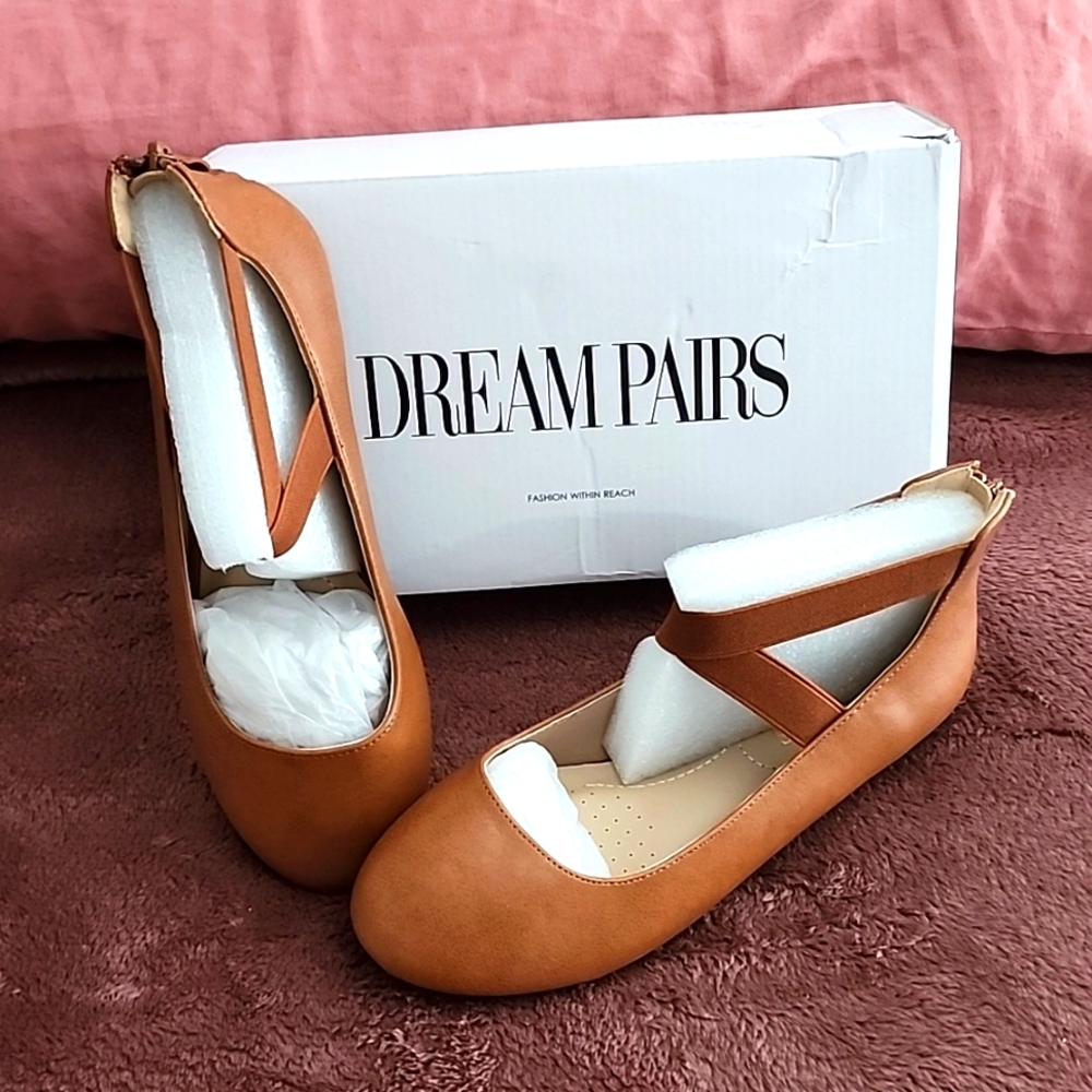 Brown Ballet Flats with straps.